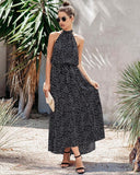 New PRETTYGARDEN Womens Halter Neck Floral Backless Loose Ruffle Maxi Dress in Black Polka Dot, Sz XL! Retails $46+