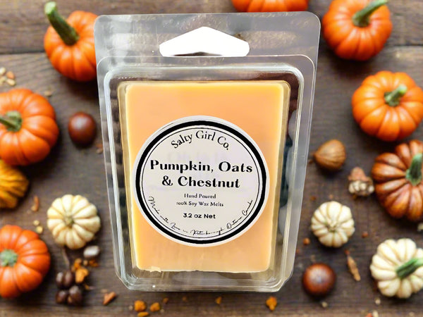 New Salty Girl Co. 100% Soy Wax Melts " Pumpkin, Chestnut & Oats! 3.2 Oz, for use in wax warmer
