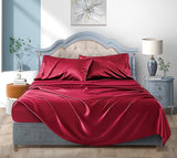 New (Queen, Red) - Satin Sheets Queen, Soft Silk Bed Sheets, Red Silk Sheet with 1 Deep Pocket Fitted Sheet & 1 Flat Sheet & 2 Silky Satin Pillowcases