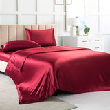 New (Queen, Red) - Satin Sheets Queen, Soft Silk Bed Sheets, Red Silk Sheet with 1 Deep Pocket Fitted Sheet & 1 Flat Sheet & 2 Silky Satin Pillowcases