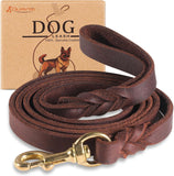 New Retails $30+ QUMY Leather Dog Leash 6ft, Heavy Duty Dog Training Leash for Large and Medium Dogs, Soft and Strong Genuine Leather Braided Handmade Long Lead Leash for Dog Training, Brown