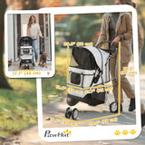 NEW Retails $120, PawHut 3 Wheels Foldable Dog Stroller with Storage Basket, Adjustable Canopy, Cupholder for Miniature and Small Dogs, Grey