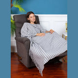 NEW Retails $50, Hartley Recycled Cotton Throw, Houndstooth, White/Light Grey
