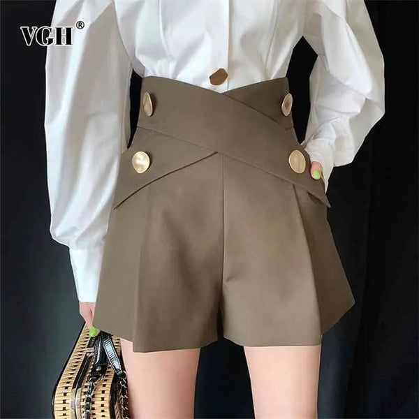 NEW VGH Elegant Patchwork Women Shorts High Waist Asymmetrical Hit Color Loose Irregular Short Female Clothing Fashion Summer 210323, Sz M, Retails $50