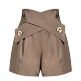 NEW VGH Elegant Patchwork Women Shorts High Waist Asymmetrical Hit Color Loose Irregular Short Female Clothing Fashion Summer 210323, Sz M, Retails $50