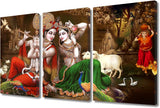New Retails $158+ TUMOVO 3 Panel Canvas Wall Art Radha Krishna India Religious Wall Decor Home Picture for Bedroom Living Room Framed Ready to Hang, 48" Wx 24"