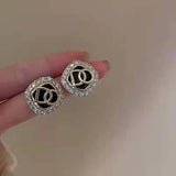 New S925 Design Earrings Net Diamond Square Stud Letter Earrings Silver Earrings