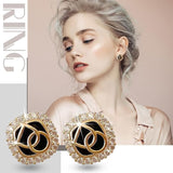 New S925 Design Earrings Net Diamond Square Stud Letter Earrings Silver Earrings