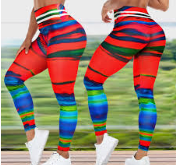 New Women's High Waist Yoga Pants Booty Leggings Rainbow Sz S