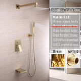 New RETAIL $320+ Waterfall Tub and Shower Faucet with Handheld 10 inches Rain Shower Fixtures Rough-in Valve Included Brass Shower System Brushed Gold NOTE: Missing Bar, could replace or hang from ceiling
