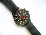 New Unisex Red and Black Faced Quartz Watch Black Canvas Strap