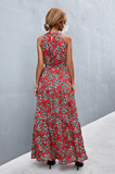 NEW Red/Floral Printed Sleeveless Tie Waist Maxi Dress Sz M