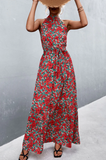 NEW Red/Floral Printed Sleeveless Tie Waist Maxi Dress Sz M