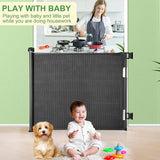 New Retractable Baby Gate, Extra Wide Safety Kids or Pets Gate, 33” Tall, Extends to 55” Wide, Mesh Safety Dog Gate for Stairs, Indoor, Outdoor, Doorways, Hallways(33”x55”- Black)