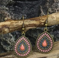 New Retro Style Drop Multicolor Pendant Earrings, PINK