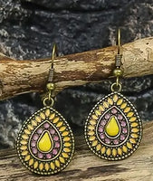 New Retro Style Drop Multicolor Pendant Earrings, YELLOW