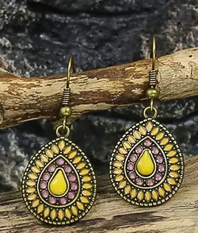 New Retro Style Drop Multicolor Pendant Earrings, YELLOW