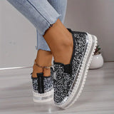 New Women's Solid Color Glitter Loafers, Sequins Decor Platform Soft Sole Walking Shoes, Low-top Bowknot Comfort Shoe Black Sz 9
