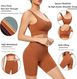 New Buscando Workout-Gym Sets for Women-2-Piece Shorts - Seamless Ribbed High Waist Leggings Sports Bra Top in Coffee Sz S