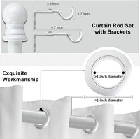 New 1" Diameter Metal Single Adjustable Telescoping Curtain Rod with Finials (White, 30-44")