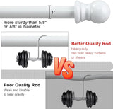 New 1" Diameter Metal Single Adjustable Telescoping Curtain Rod with Finials (White, 30-44")