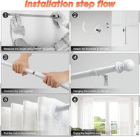 New 1" Diameter Metal Single Adjustable Telescoping Curtain Rod with Finials (White, 30-44")