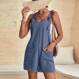New DUPE L^ulu inspired jumpsuit romper with logo on back, Blue Sz M