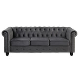 New Retails $1,100+ Rosdorf Park 78 Inch Wide Rolled Arm Velvet Modern Rectangle Sofa in Grey with silver nailhead trim & button tufting! Dark Grey