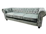 New Retails $1,100+ Rosdorf Park 78 Inch Wide Rolled Arm Velvet Modern Rectangle Sofa in Grey with silver nailhead trim & button tufting! Dark Grey