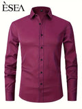 NEW Men's Formal Solid Long Sleeve Slim Fit Button Up Shirt For Business Occasions, Spring Fall Men's Shirt, Rose Red, Sz M, Retails $95