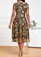 New Rosewe Floral Print Layered Golden Short Sleeve Round Neck Dress Sz S! Retails $65+