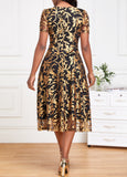 New Rosewe Floral Print Layered Golden Short Sleeve Round Neck Dress Sz S! Retails $65+