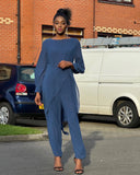 New Peacock Blue Long Patchwork Scoop Neck Jumpsuit Sz XXL Retails $67+