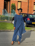 New Peacock Blue Long Patchwork Scoop Neck Jumpsuit Sz XXL Retails $67+