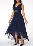 New Rosewe Sleeveless V Back High Low Navy Blue Dress sz L! Retails $67+