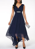 New Rosewe Sleeveless V Back High Low Navy Blue Dress sz L! Retails $67+