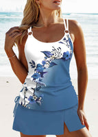 New Rosewe Floral Print Circular Ring Dusty Blue Tankini Set in Blue, Sz XXL