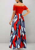 New Rosewe Tribal Print Patchwork Red Short Sleeve Maxi Dress Sz L! Retails $56+