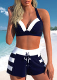 New ROTITA Patchwork Navy Striped High Waisted Bikini Set Sz L Retails $45+