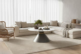 New Retails $499+ Stunning Wayfair Unique Nordic 35.5 inch round Coffee table with plain white composite wood table top and electroplated stainless steel titanium finish base