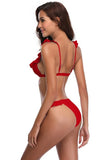 NEW Shekini Ruffles Flounce Cute Solid Low Waist Bikini, Red, Sz L