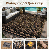NEW Retails $90, MontVoo Outdoor Rug Carpet 6x9 Waterproof-Patio Rug Mat Reversible Portable RV Camping Picnic Beach Mat Plastic Straw Rugs Outside Outdoor Area Rugs for Patio Deck Pool Deck Balcony Backyard, Black/Brown