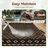 NEW Retails $90, MontVoo Outdoor Rug Carpet 6x9 Waterproof-Patio Rug Mat Reversible Portable RV Camping Picnic Beach Mat Plastic Straw Rugs Outside Outdoor Area Rugs for Patio Deck Pool Deck Balcony Backyard, Black/Brown