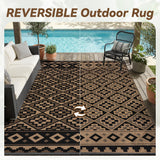 NEW Retails $90, MontVoo Outdoor Rug Carpet 6x9 Waterproof-Patio Rug Mat Reversible Portable RV Camping Picnic Beach Mat Plastic Straw Rugs Outside Outdoor Area Rugs for Patio Deck Pool Deck Balcony Backyard, Black/Brown