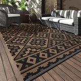 NEW Retails $90, MontVoo Outdoor Rug Carpet 6x9 Waterproof-Patio Rug Mat Reversible Portable RV Camping Picnic Beach Mat Plastic Straw Rugs Outside Outdoor Area Rugs for Patio Deck Pool Deck Balcony Backyard, Black/Brown
