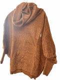 New women's cowl neck knit sweater with front kanga pocket in rust Sz M! Has white polo horse logo on left side chest