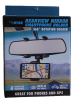 New in box! Rydz Rearview Mirror Smartphone Holder, 360 degree rotating to view at any angle, easy to install!