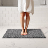 NEW Retails $55, Plush Bathroom Rug 34x21 Absorbent Machine Washable Non Slip Chenille Bath Mat, grey