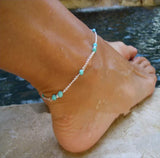 NEW Cool Fashioned Turquoise Ball Blue Aqua Beads Charm Silver Chain Anklet Bracelet