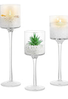 NEW Table Centerpiece, Glasseam Long Tealight Candle Holders 3Pcs/Set